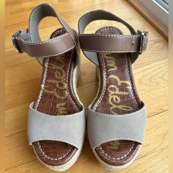 Sam Edelman Dimitree Putty Dark Ankle Strap Espadrille Wedges - Picture 2 of 7